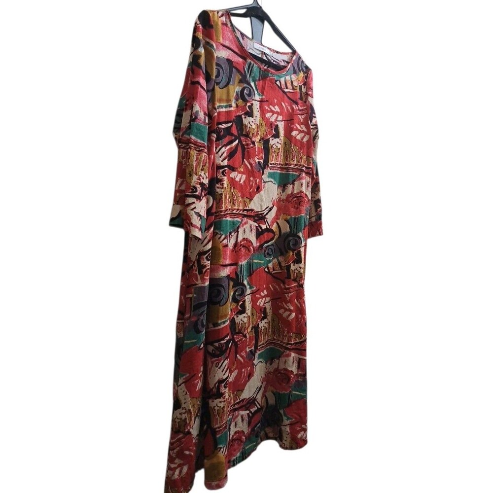 AUDATE Muumuu Maxi Dress Womens XL Kaftan Linen Cotton Artsy Abstract Geo Print - Picture 8 of 10